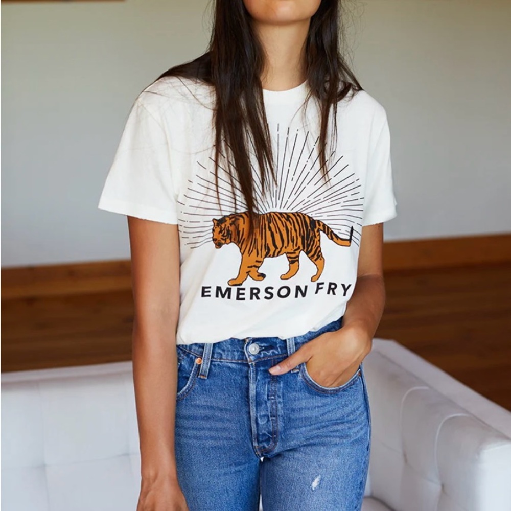 Emerson Fry ivory Tee with Tiger Print